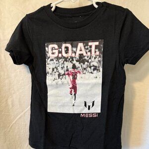 Messi Collection- Black G.O.A.T. Messi T-Shirt with Pink Graphic Highlights 2T